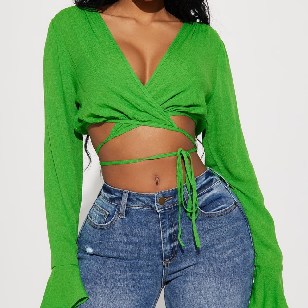 Green wrap crop top
